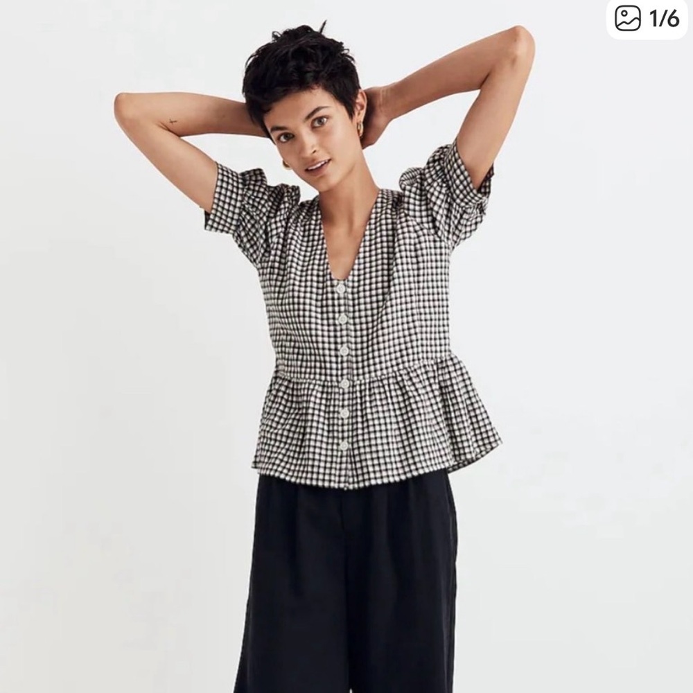 Madewell Black and White‎ Checkered Blouse